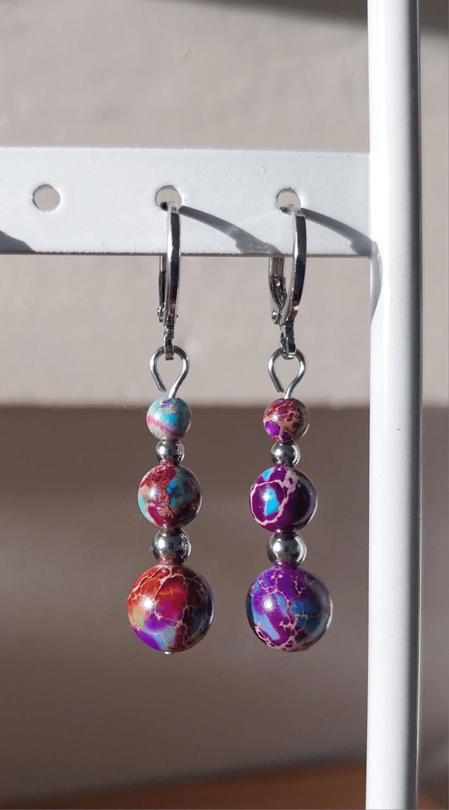 Boucles 3 perles en pierres naturelles