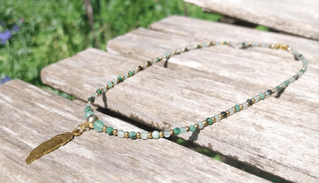 Collier "plume" en Aventurine et Lépidolite