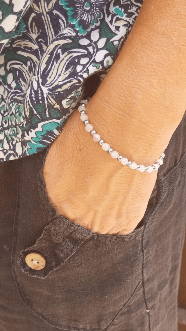 Bracelet en Quartz Rose et acier inoxydable 