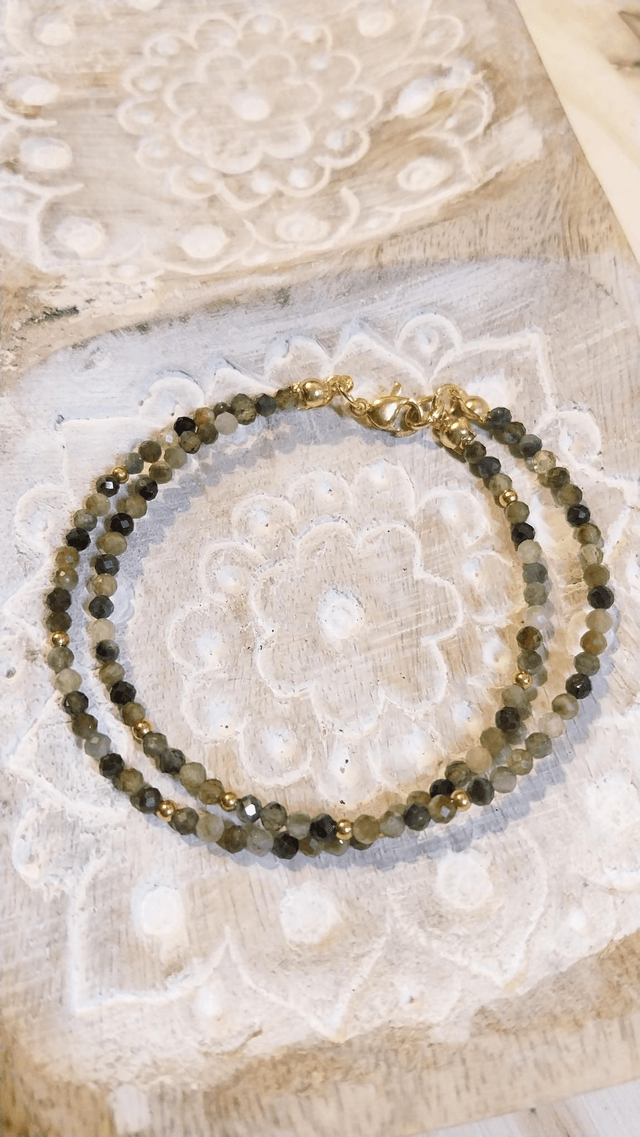Bracelet double en pierres de Tourmaline verte facettée 
