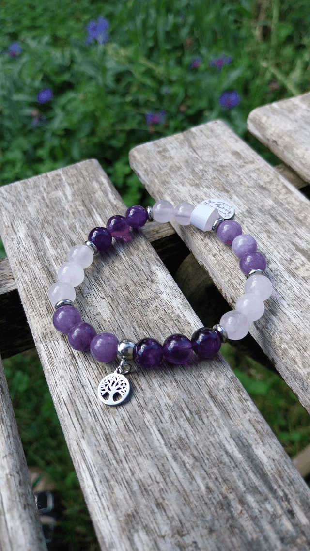 Bracelet Améthyste, Quartz rose et Angélite