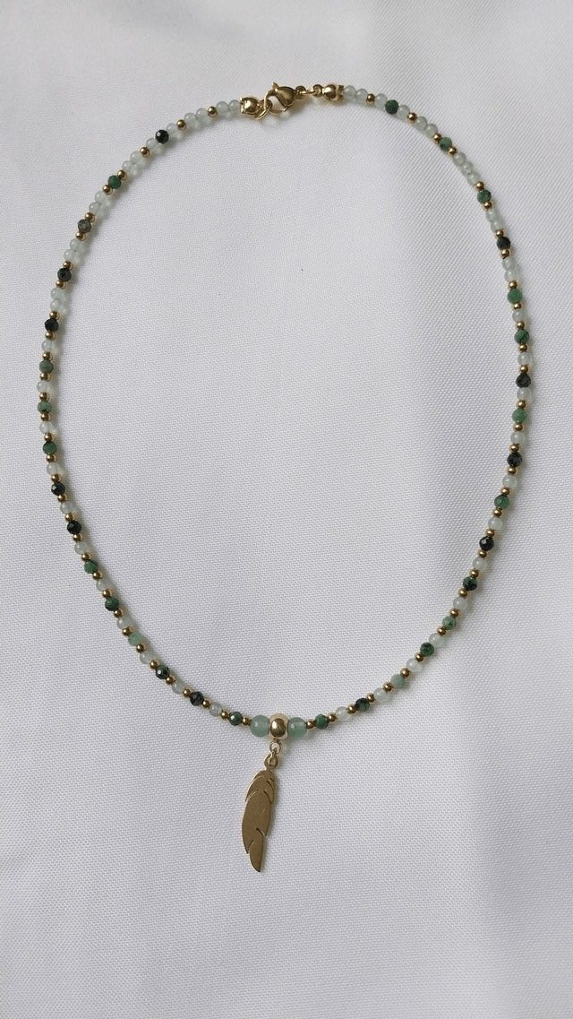 Collier "plume" en Aventurine et Lépidolite