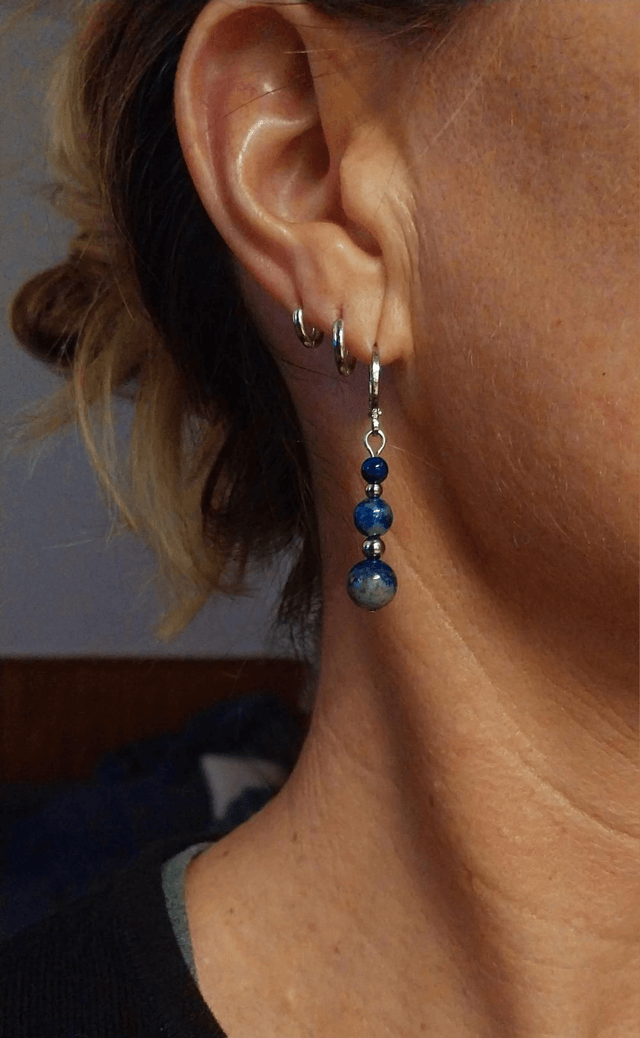 Boucles 3 perles en pierres naturelles