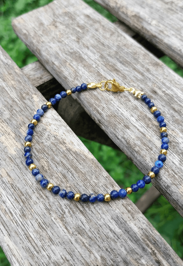 Bracelet Lapis-Lazuli, acier inoxydable plaqué or 