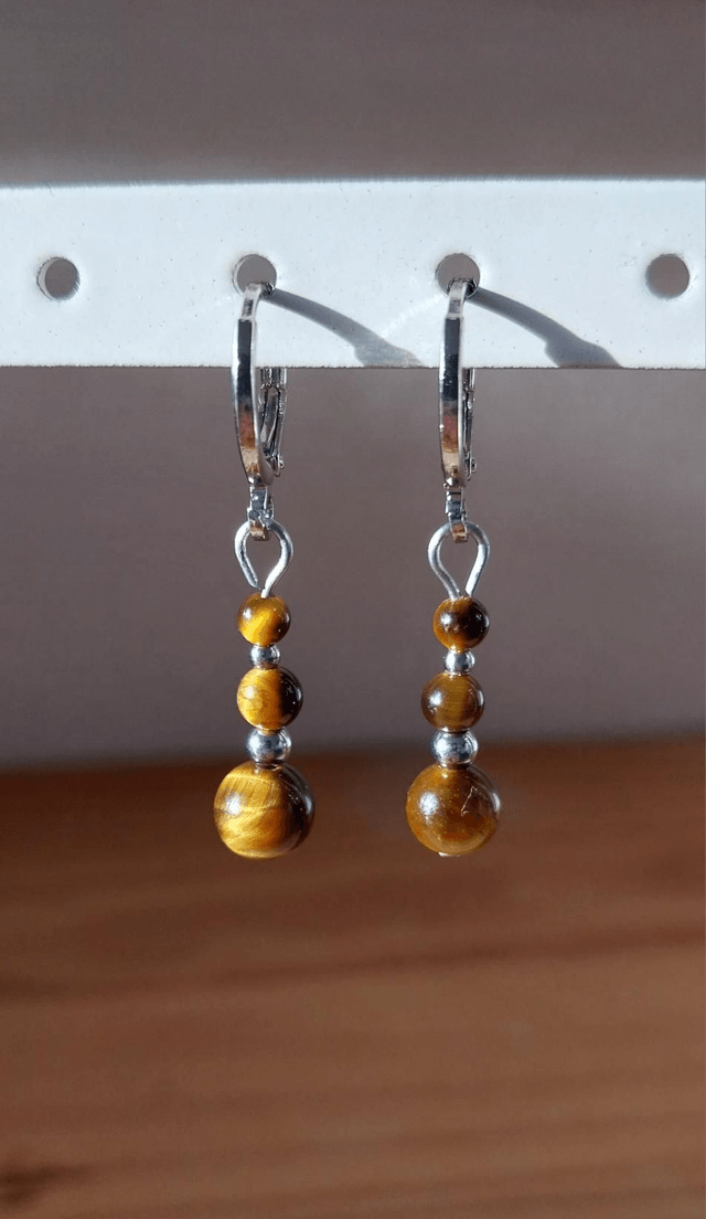 Boucles 3 perles en pierres naturelles