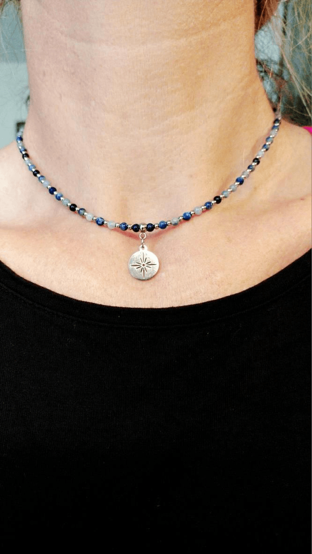 Collier en pierres d'Aventurine bleue et Lapis-Lazuli