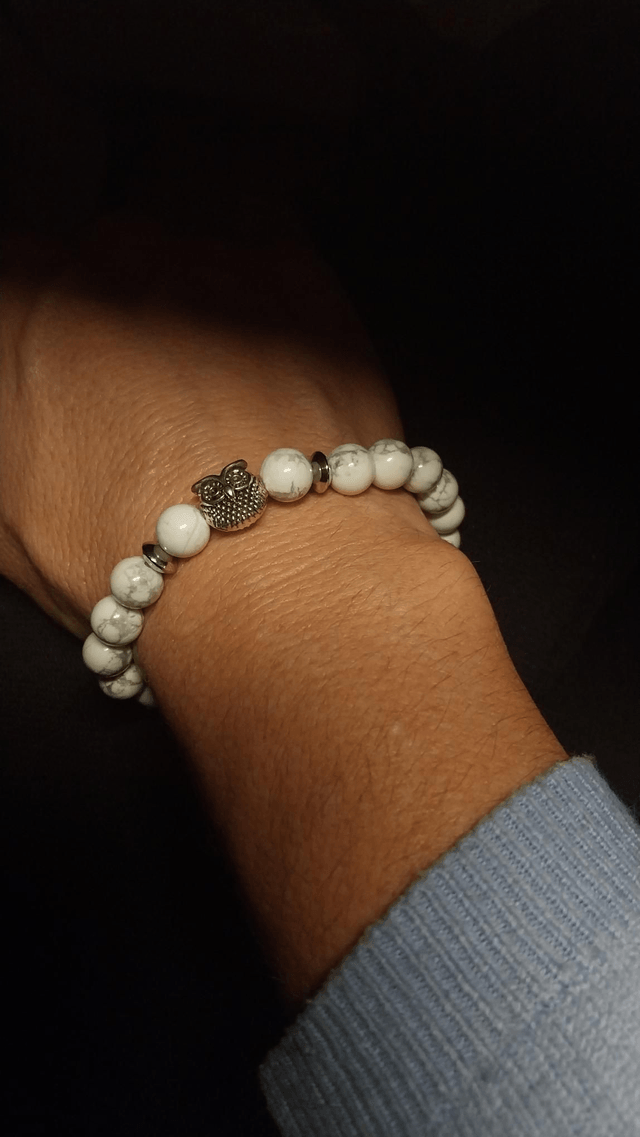 Bracelet hibou en pierre d' Howlite