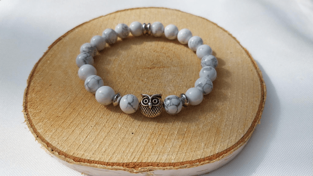 Bracelet hibou en pierre d' Howlite