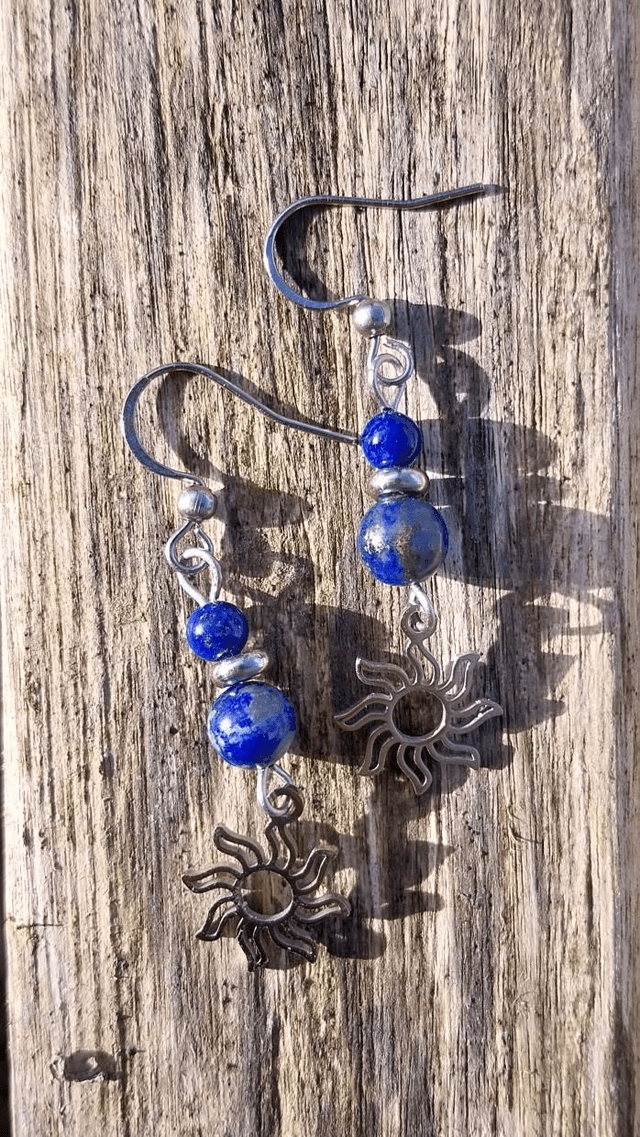 Boucles &quot;Soleil&quot; en Lapis Lazuli et acier inoxydable 