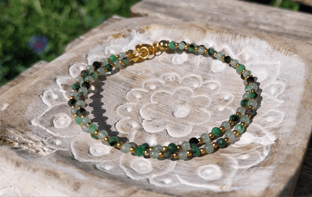 Bracelet en pierres de Lépidolite et d&#039;Aventurine, acier inoxydable plaqué or