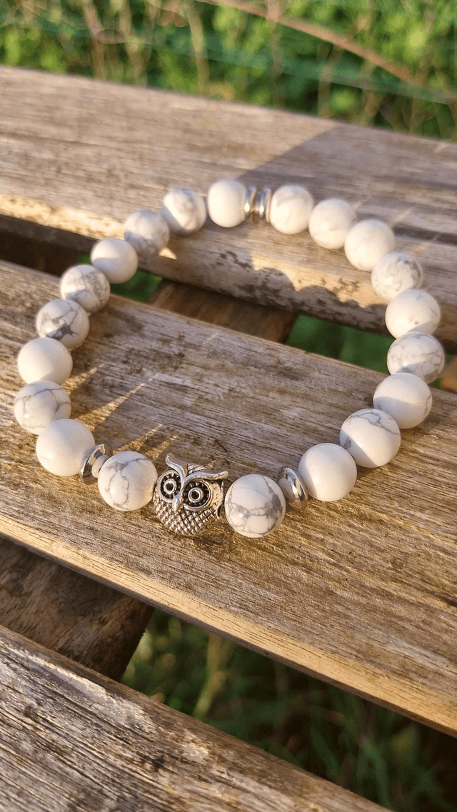 Bracelet hibou en pierre d&#039; Howlite