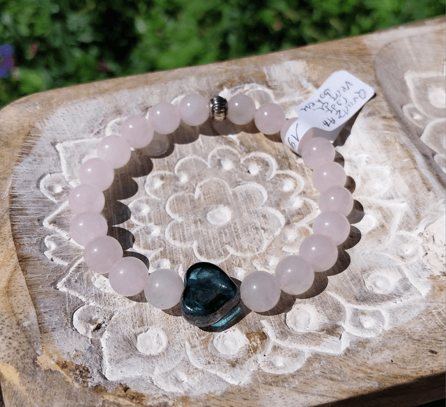Bracelet Quartz rose et perle &quot;coeur&quot; en verre de bohême