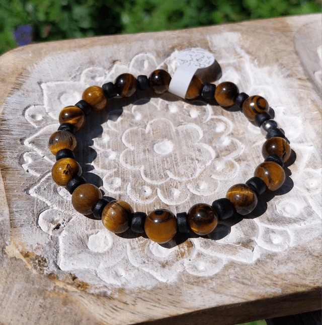 Bracelet Oeil de tigre et perles heishi en bois de coco