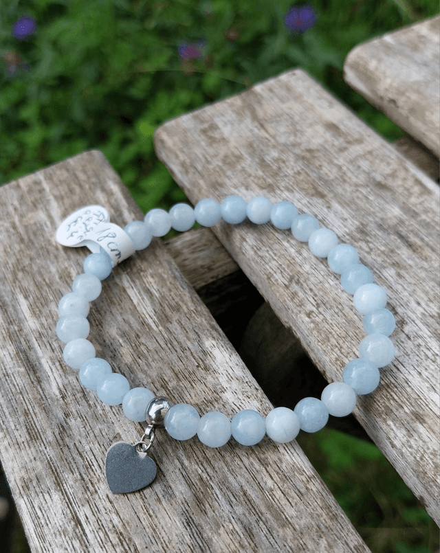 Bracelet Aigue-Marine et charm&#039;s coeur