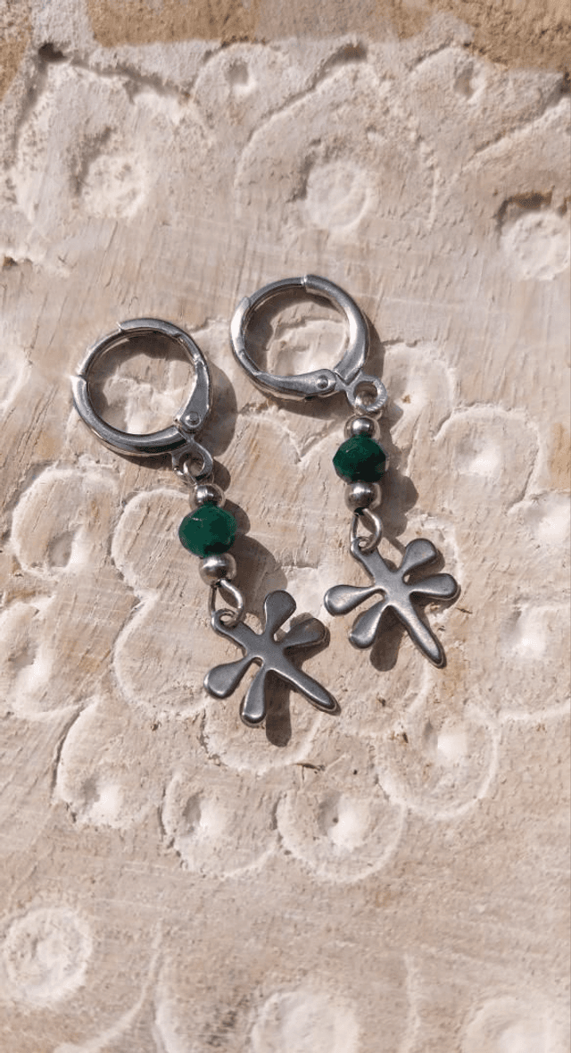 Boucles &quot;libellule&quot; en jade facettée et acier inoxydable 